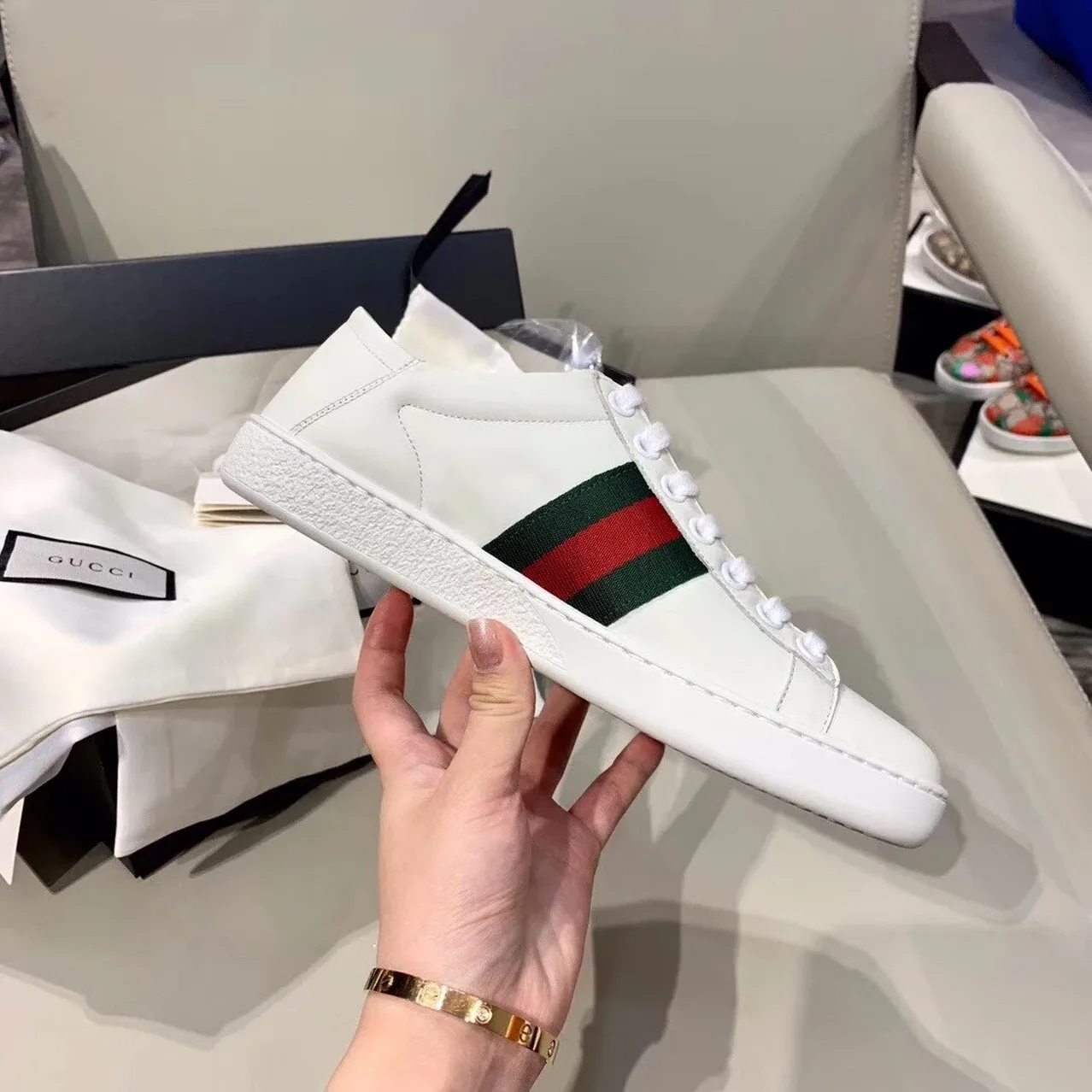 Gucci Ace Sneaker With Bee White GG for Women