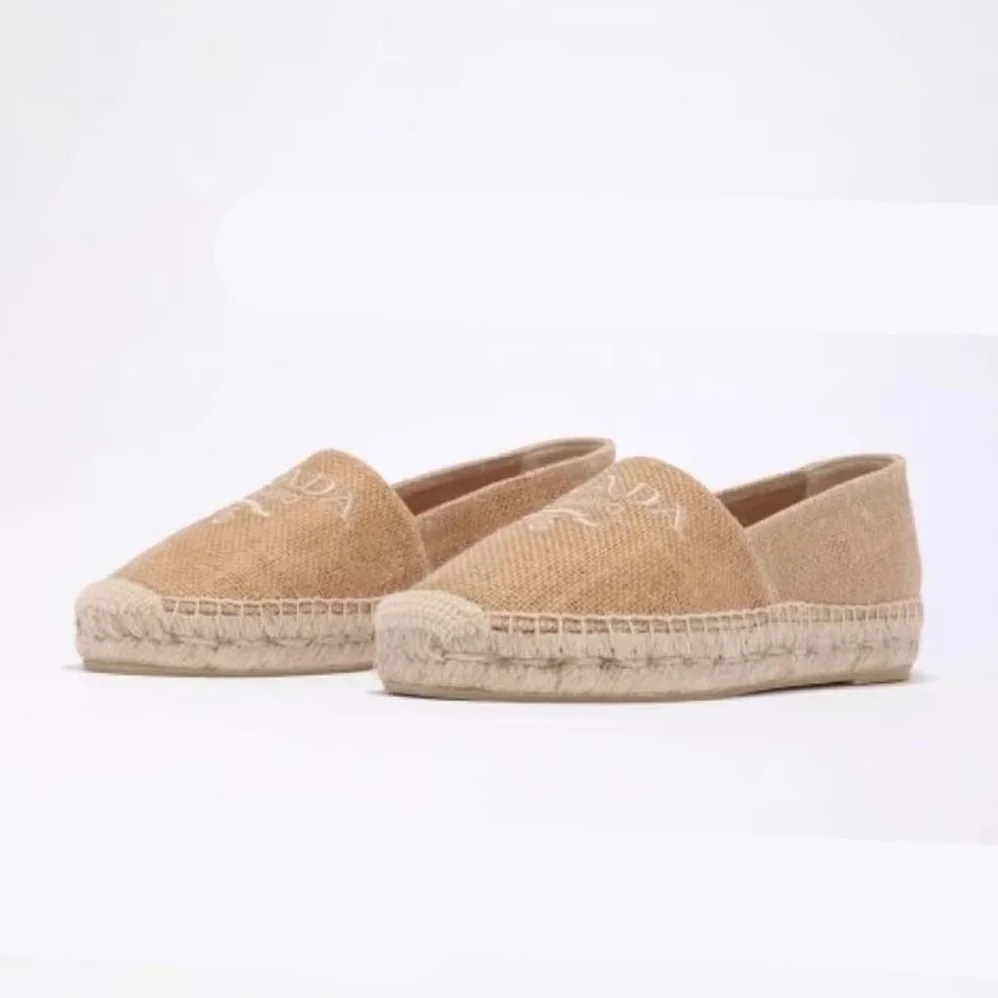 Prada Crochet Espadrilles with Embroidered Logo for Women in Beige