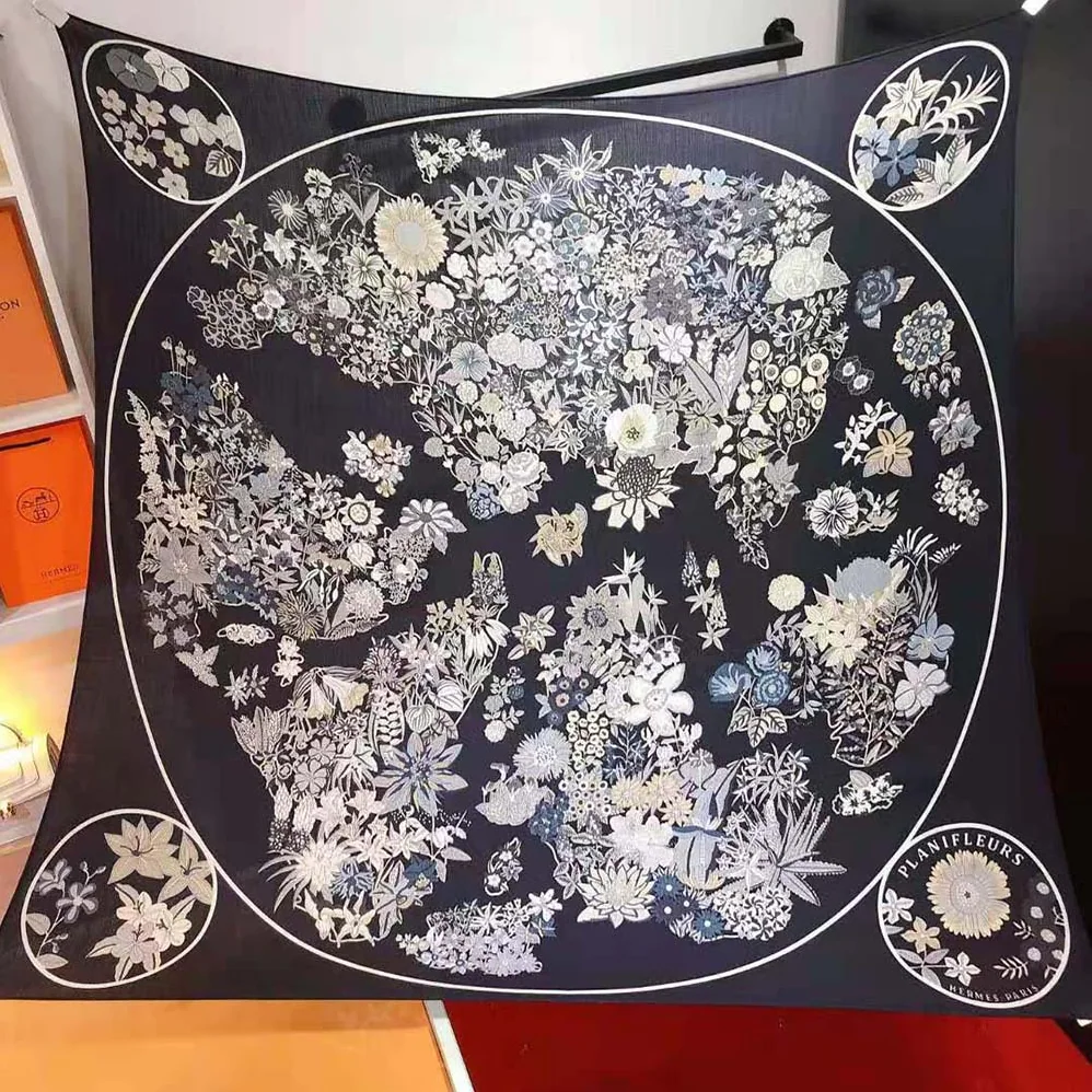 Hermes Planifleurs Scarf 90 for Women in Black