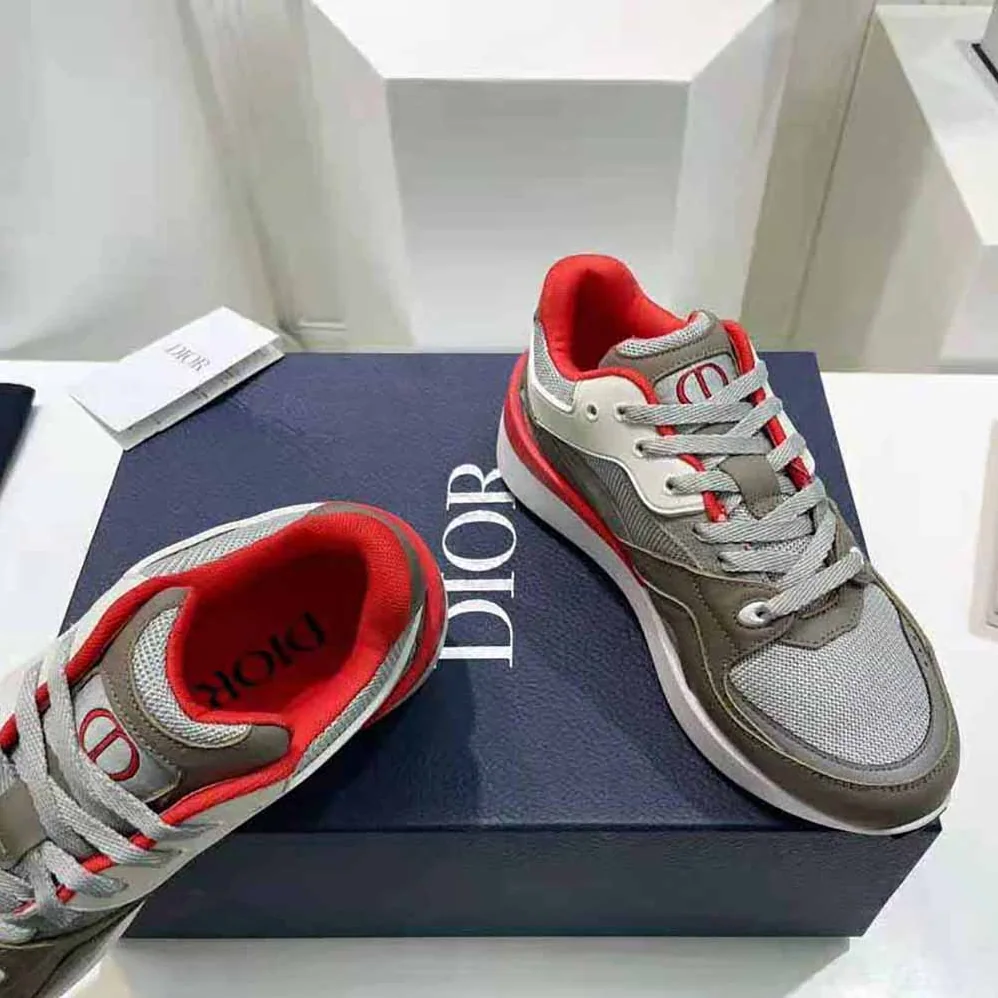 Dior B29 Sneaker Gray Technical Mesh and Suede with Brown Smooth Calfskin for Men