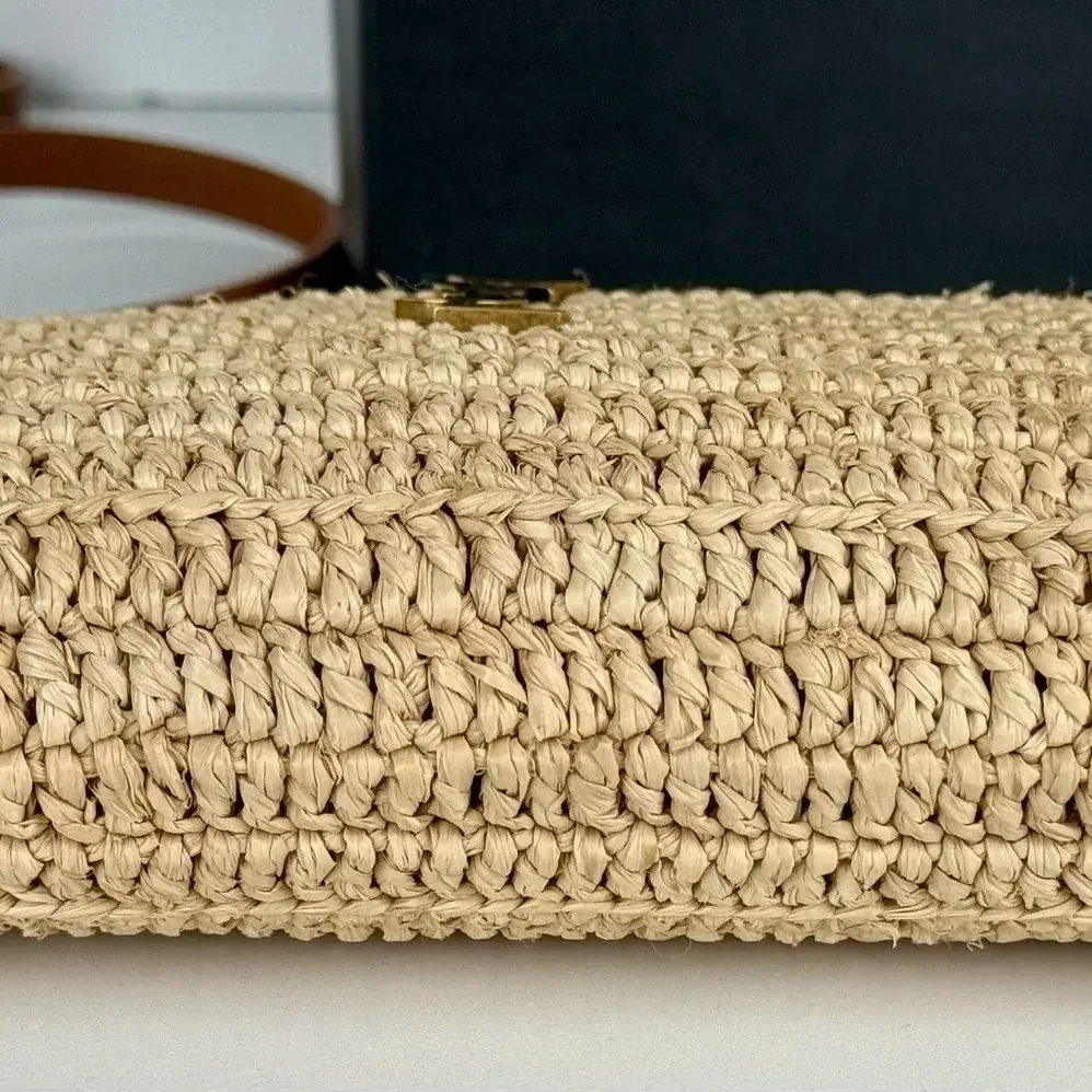 Saint Laurent YSL Gaby Zipped Pouch in Raffia and Vegetable for Women in tanned Leather Saint Laurent YSL Gaby Zipped Pouch in Raffia and Vegetable for Women in tanned Leather