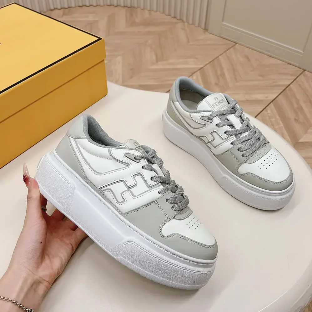 Fendi Match Gray Leather Platform Low for Women in tops