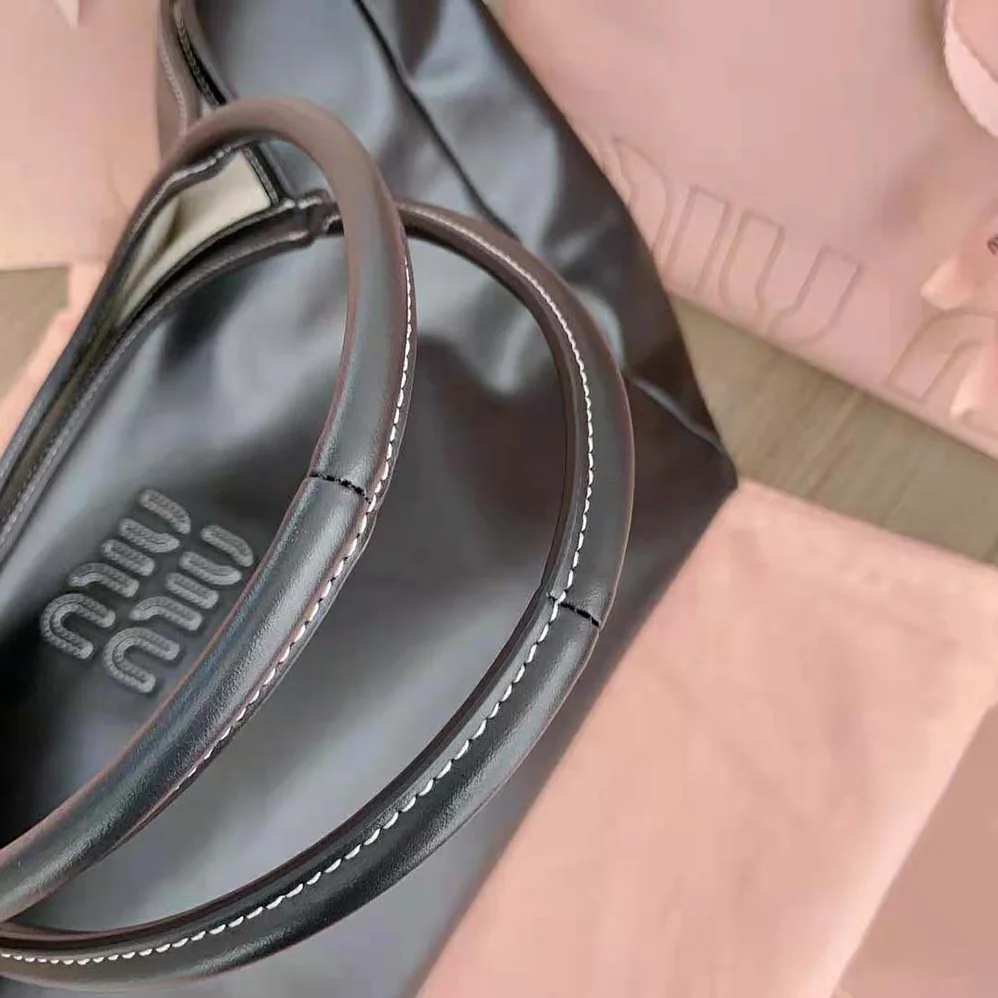 Miu Miu IVY Leather Bag with Leather Lettering Logo for Women in Black