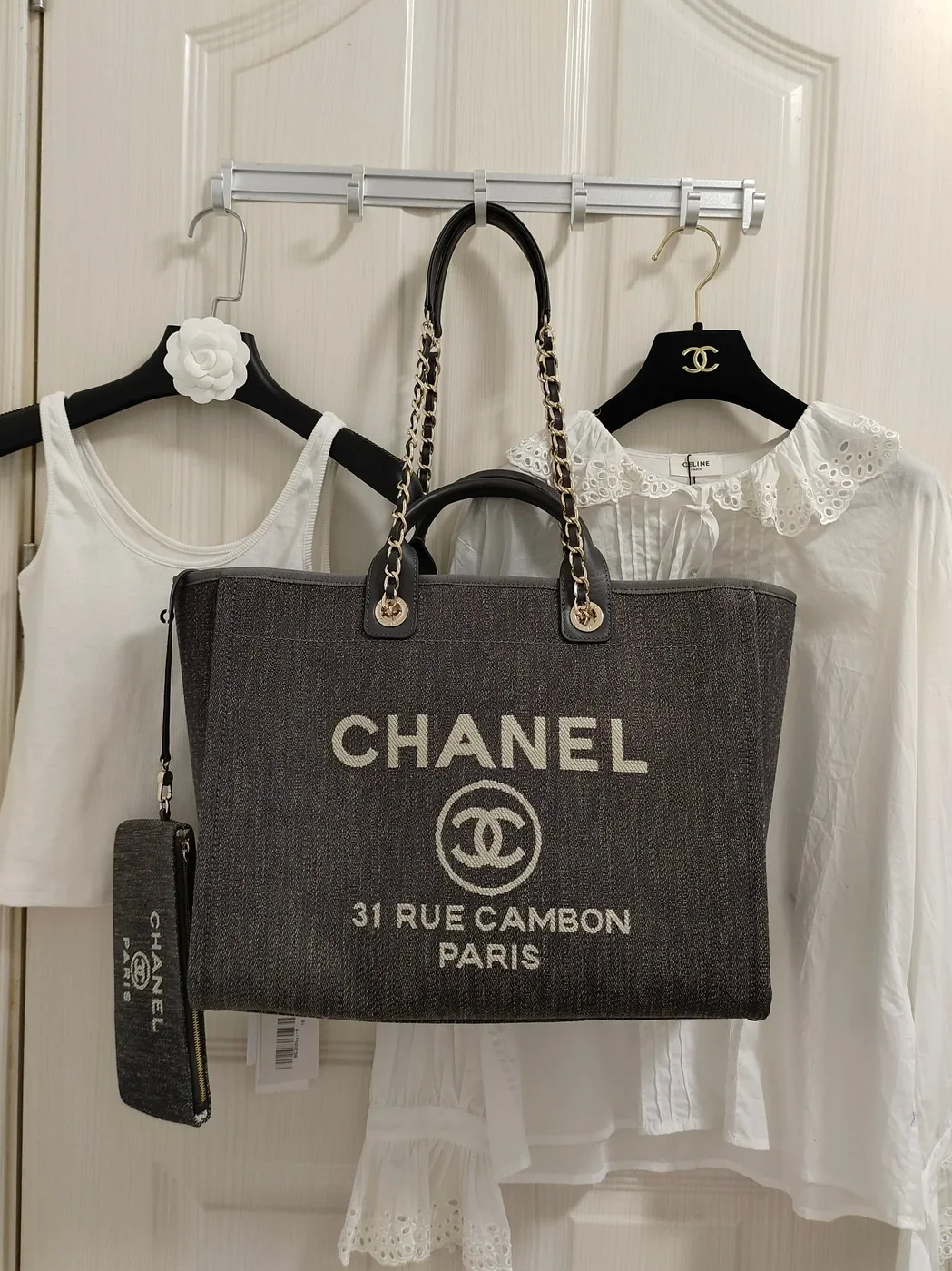 Chanel Deauville Tote Bag Pouch Grey /