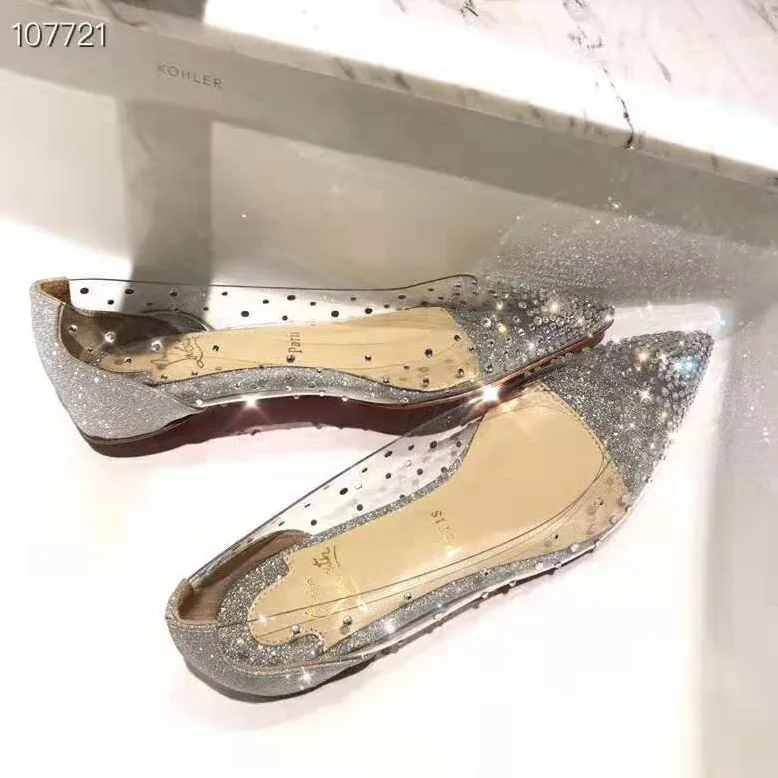 Christian Louboutin Evening Flats Shoes Degrastrass for Women in Silver