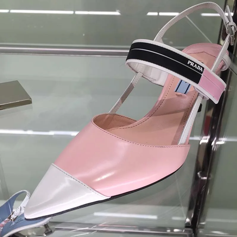 Prada Two-Tone Leather Slingbacks Shoes Pink for Women Prada Two-Tone Leather Slingbacks Shoes Pink for Women