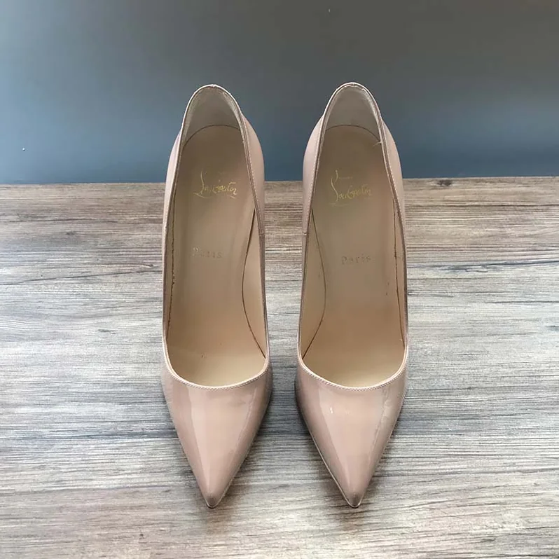 Christian Louboutin Pigalle Nude Patent Leather 120mm Shoes Sandy for Women