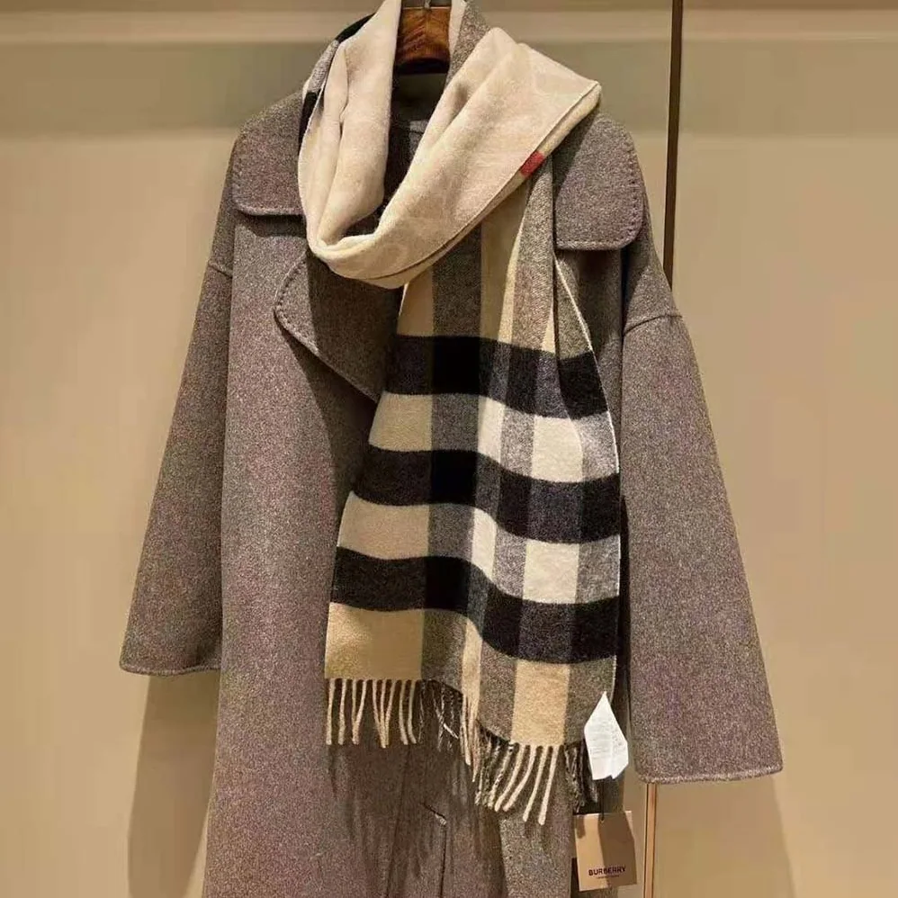 Burberry Reversible Check and Monogram Cashmere Scarf for Women in Brown
