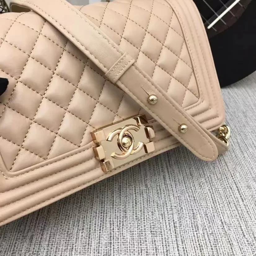 Chanel Boy Medium Crossbody Bag in Yellowish/ Brown Gold Hardware