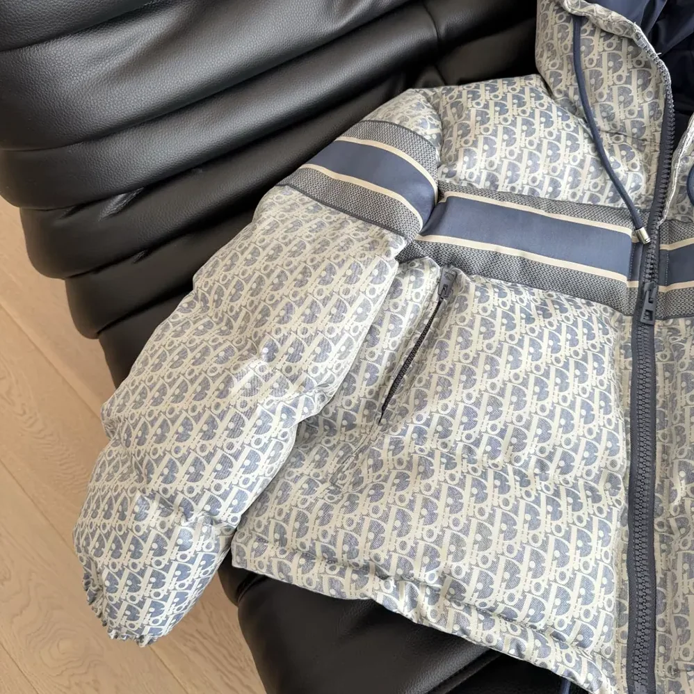 Dior DiorAlps Cropped Puffer Jacket with Hood Blue and White Dior Oblique Quilted Technical Taffeta for Men