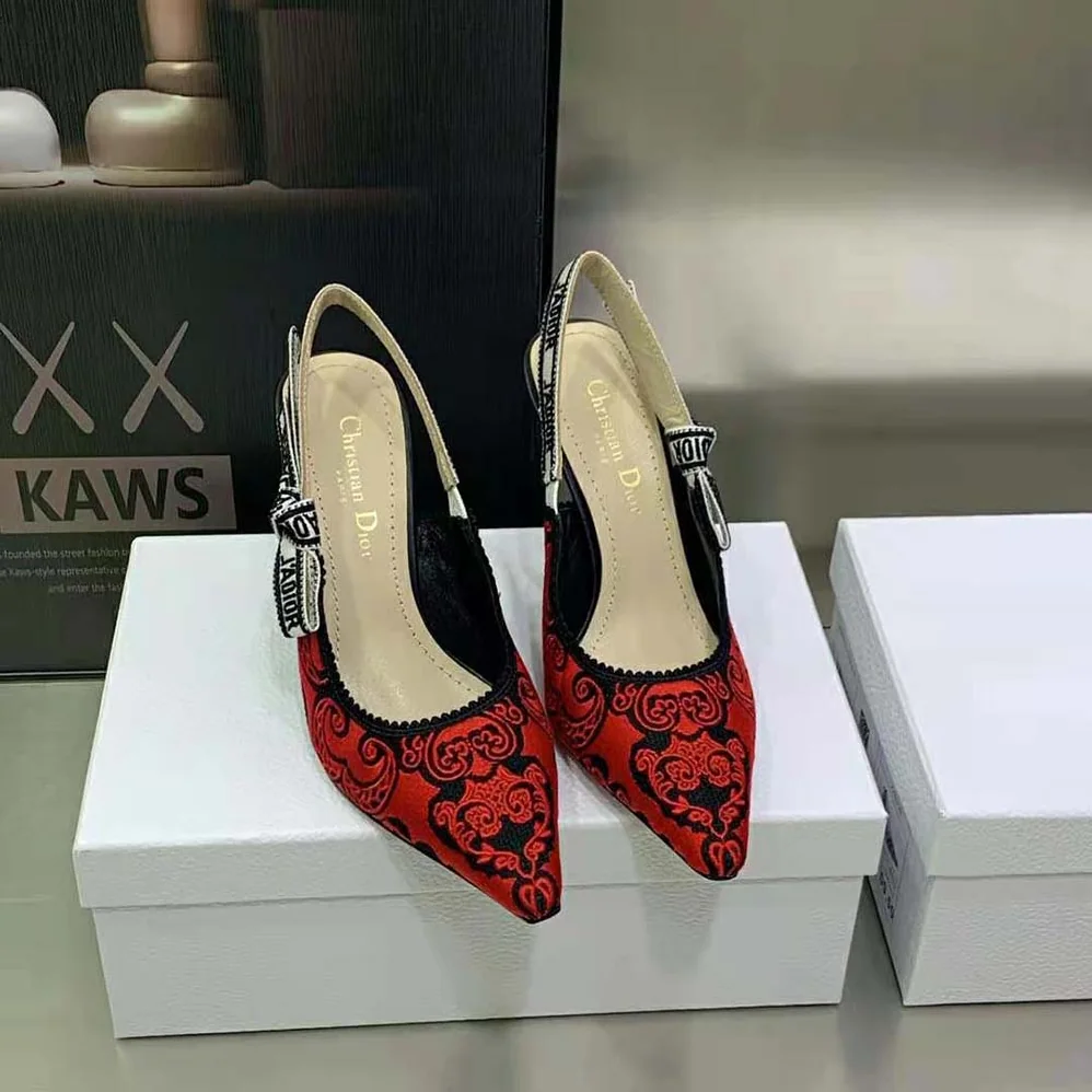 Dior J'Adior Slingback Pump Black and Red Cotton with Dior Bandana Embroidery for Women Dior J'Adior Slingback Pump Black and Red Cotton with Dior Bandana Embroidery for Women