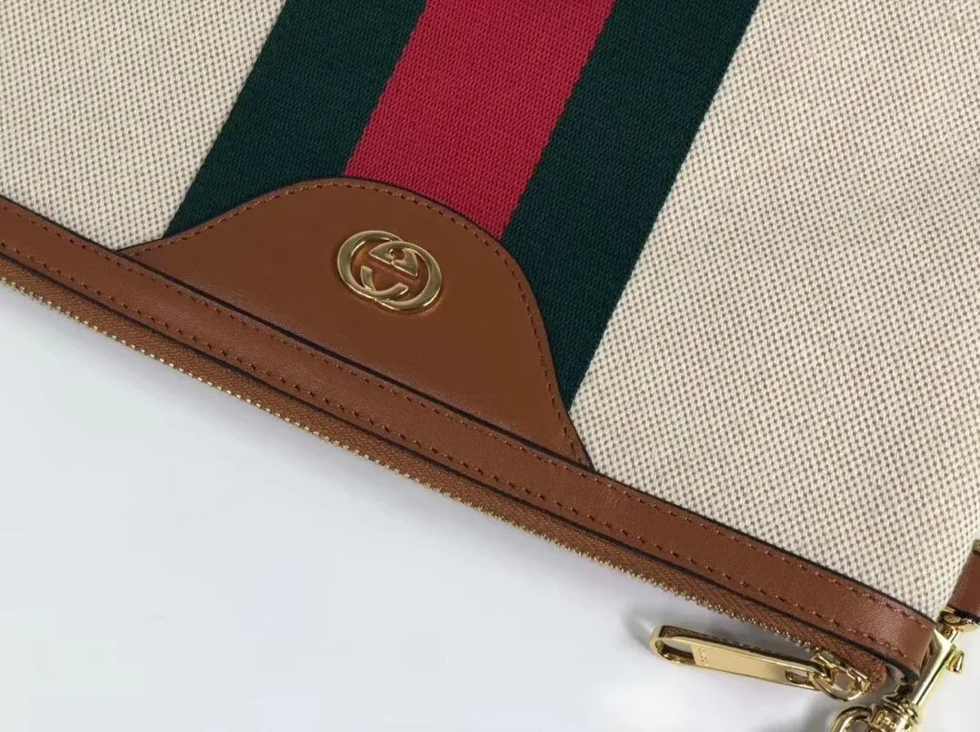 Gucci Vintage Canvas Pouch Beige Green Red Stripe , Pouch / for Men