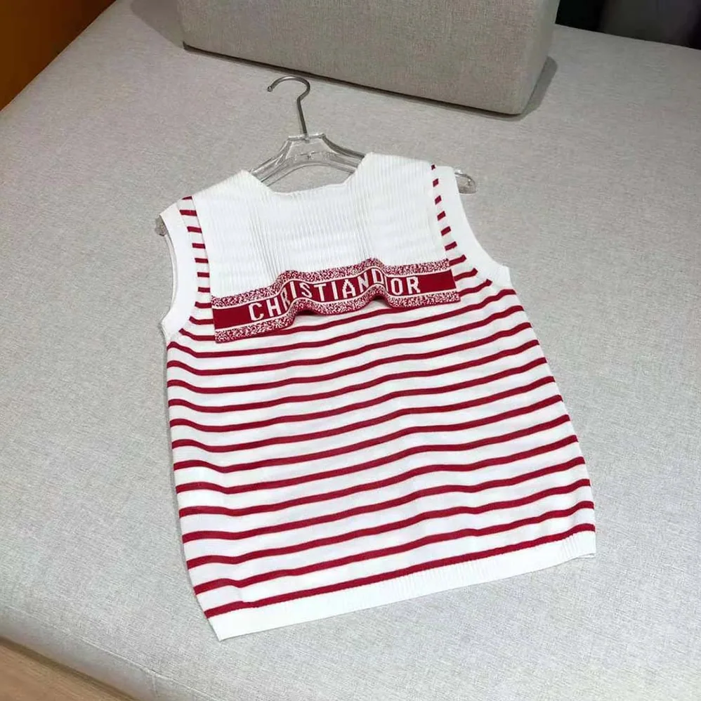 Dior Dioriviera Sleeveless Sweater Raspberry and White Dior Mariniere Silk and Cotton Knit for Women
