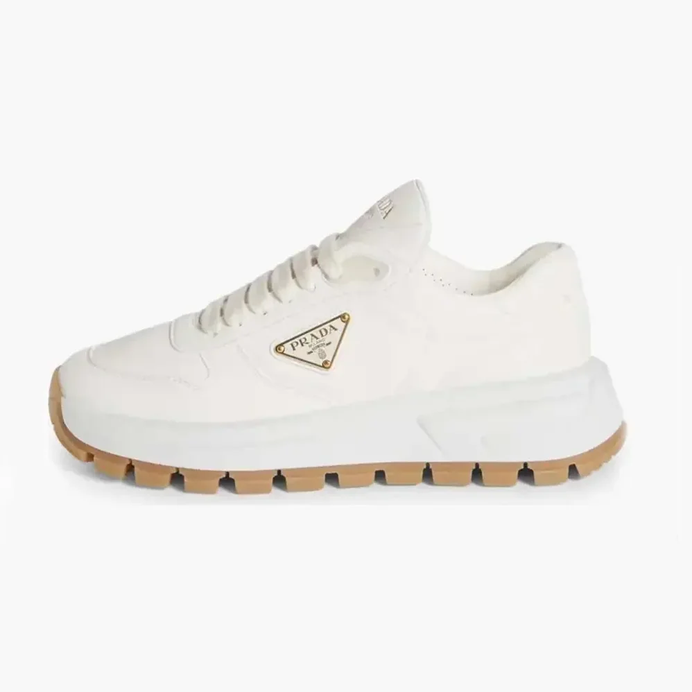 Prada Triangle Logo Leather Sneakers for Unisex in White