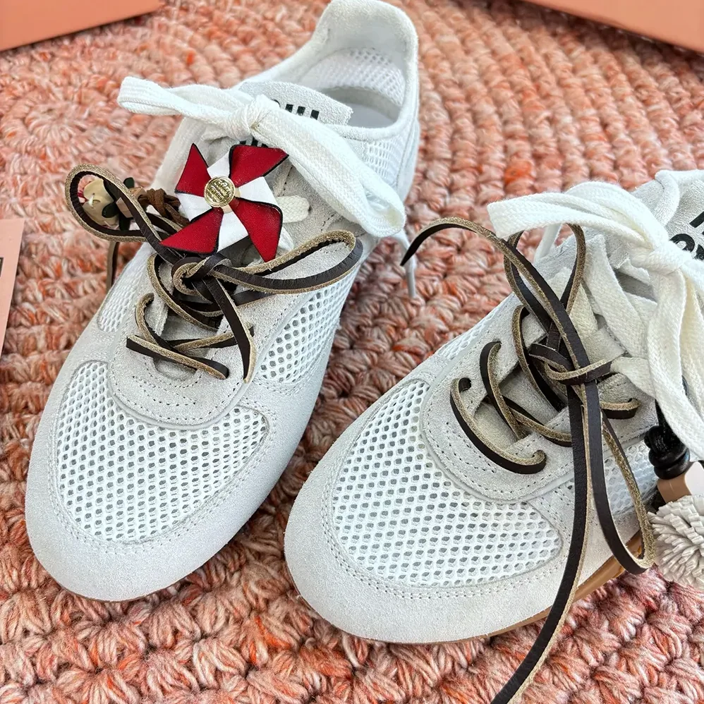 Miu Miu Gymnasium Mesh and Suede Sneakers for Women in White