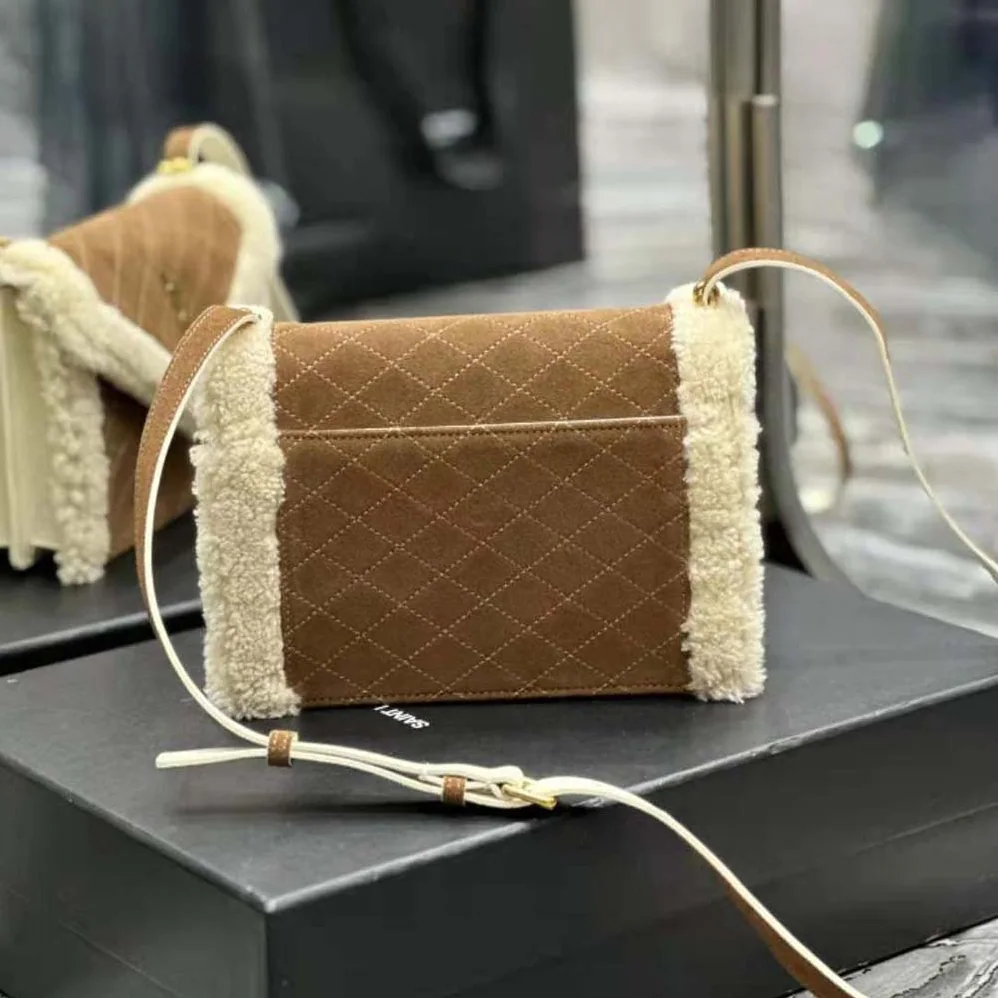 Saint Laurent YSL Gaby Satchel in Quilted Suede and Shearling for Women