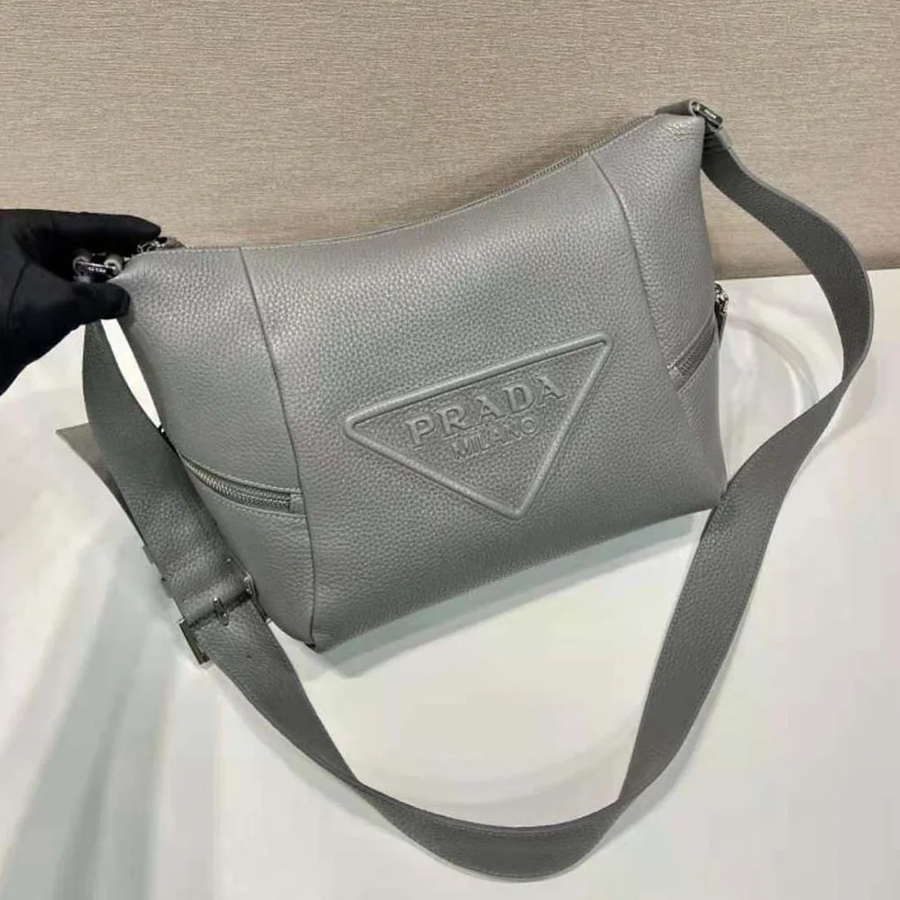 Prada Leather Bag with Shoulder Strap for Men in Gray