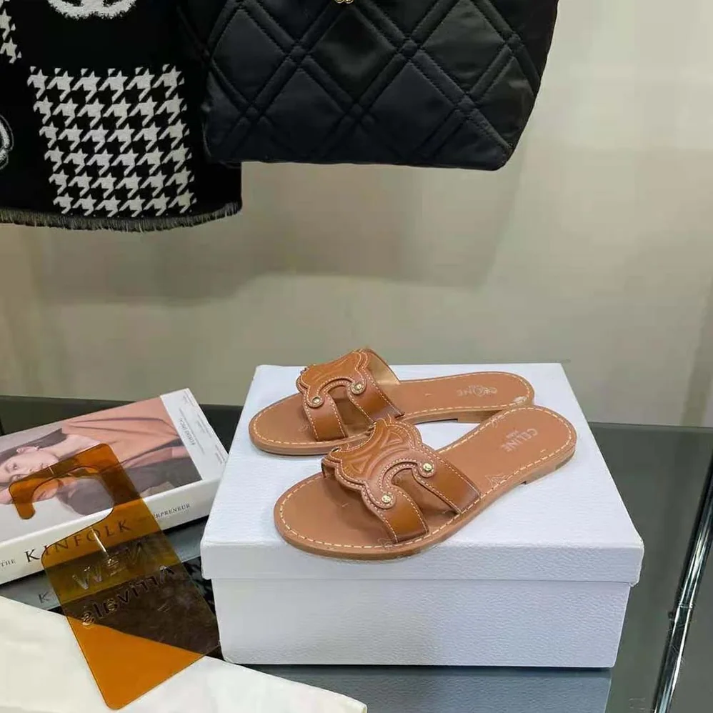 Celine Triomphe Mule in Calfskin for Women in Tan Celine Triomphe Mule in Calfskin for Women in Tan