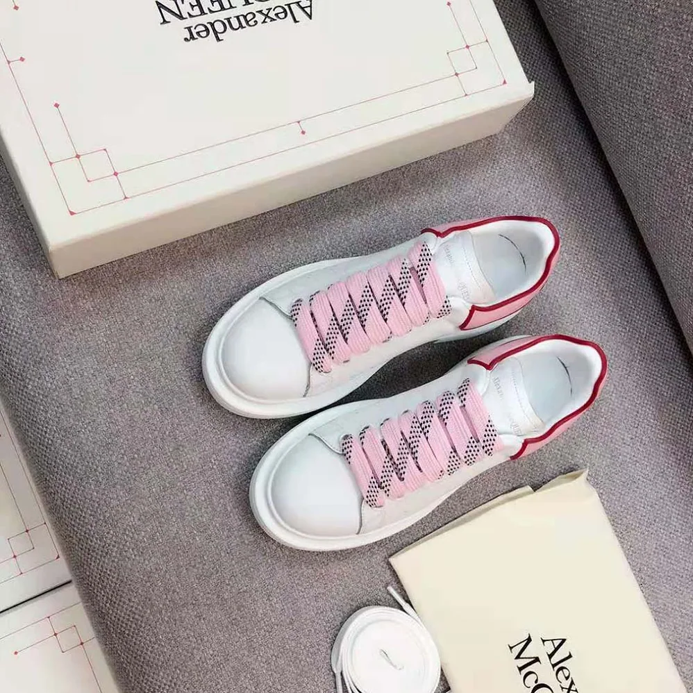 Alexander Mcqueen Oversized Sneaker White Smooth Calfskin Leather for Women in Pink