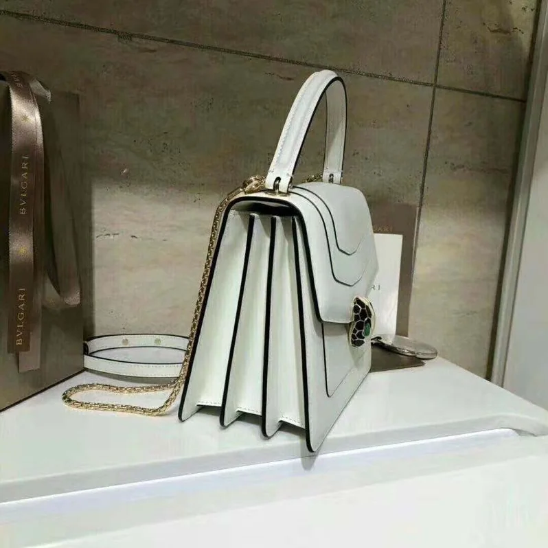 Bvlgari Serpenti Forever Medium Flap Cover Handle Bag Calfskin in White