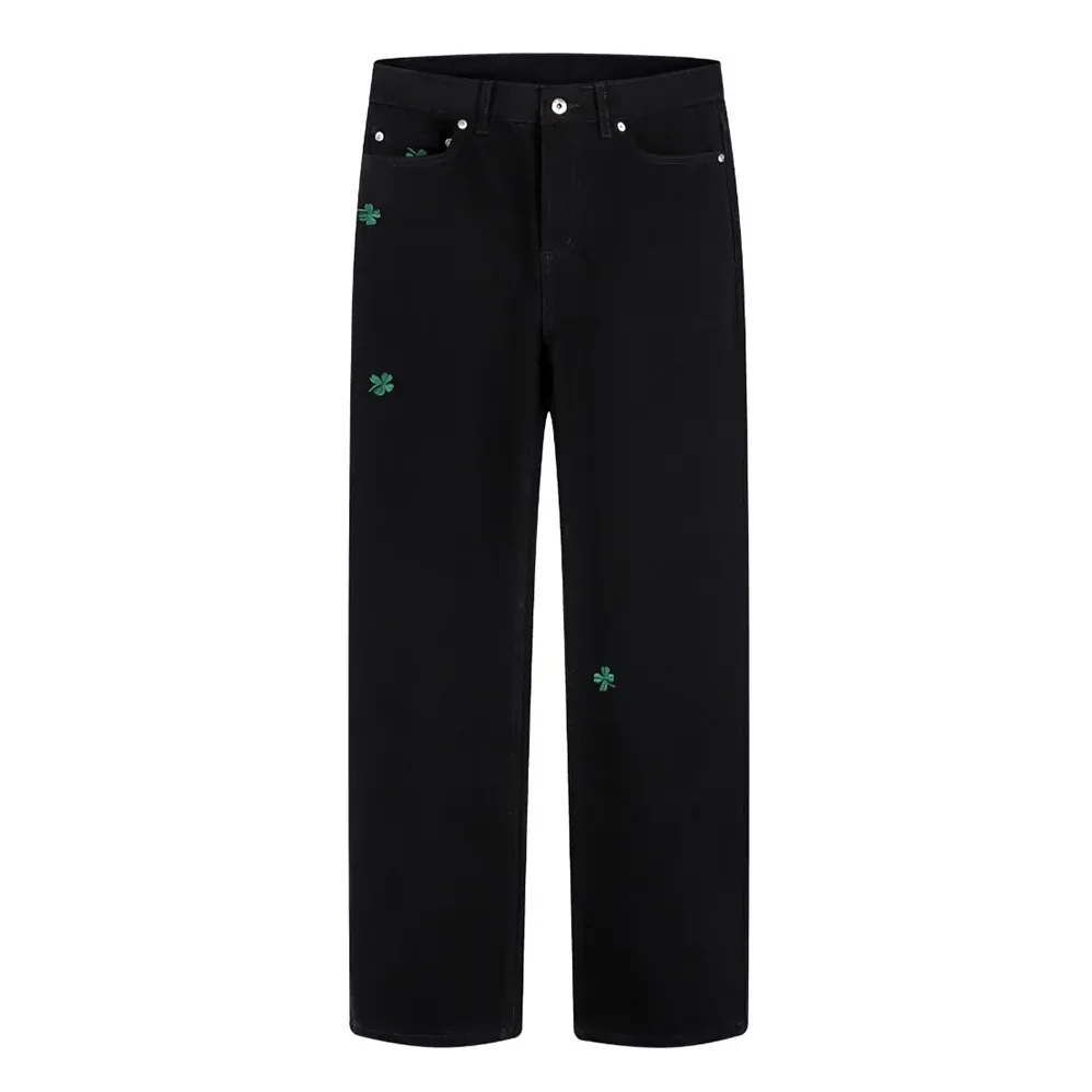 Dior Long Regular Jeans with Dior Clover Embroideries Black Cotton Twill for Men