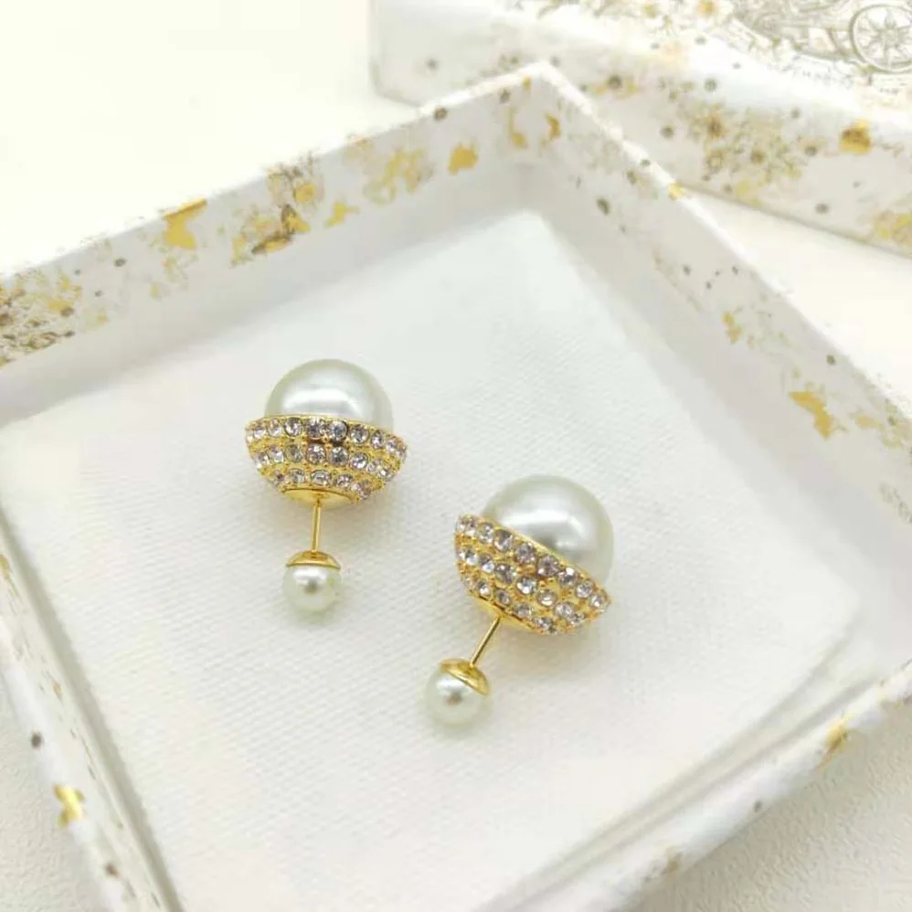 Dior Tribales Earrings Gold-Finish Metal with White Resin Pearls and Silver for Women in Tone Crystals