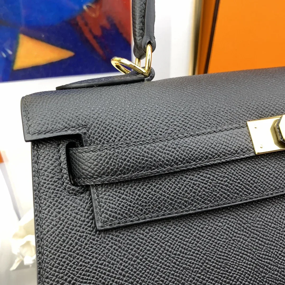 Hermes Kelly 28 Sellier Epsom Black Bag
