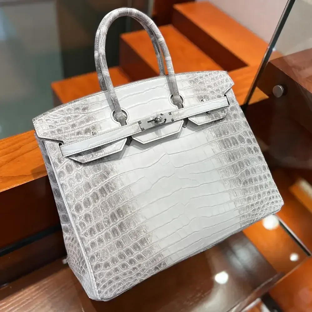 Hermes Birkin 30 Bag in Alligator Leather with Silver Hardware in White
