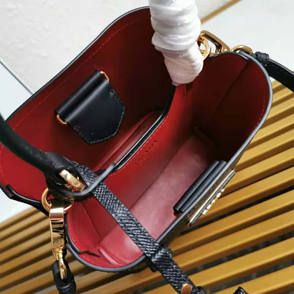 Prada Small Saffiano Leather Prada Panier Bag for Women in Black Prada Small Saffiano Leather Prada Panier Bag for Women in Black