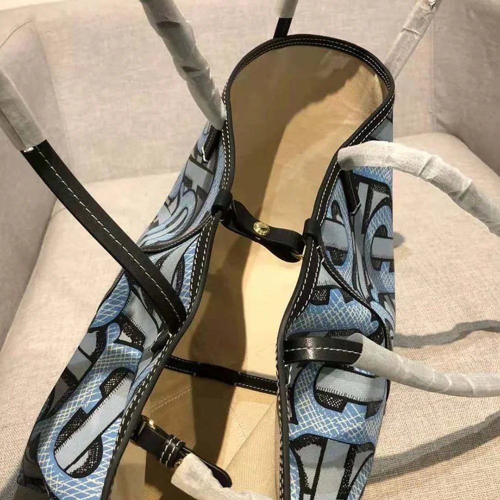 Burberry Mini Monogram Print E-canvas Beach Tote for Women in Blue Burberry Mini Monogram Print E-canvas Beach Tote for Women in Blue