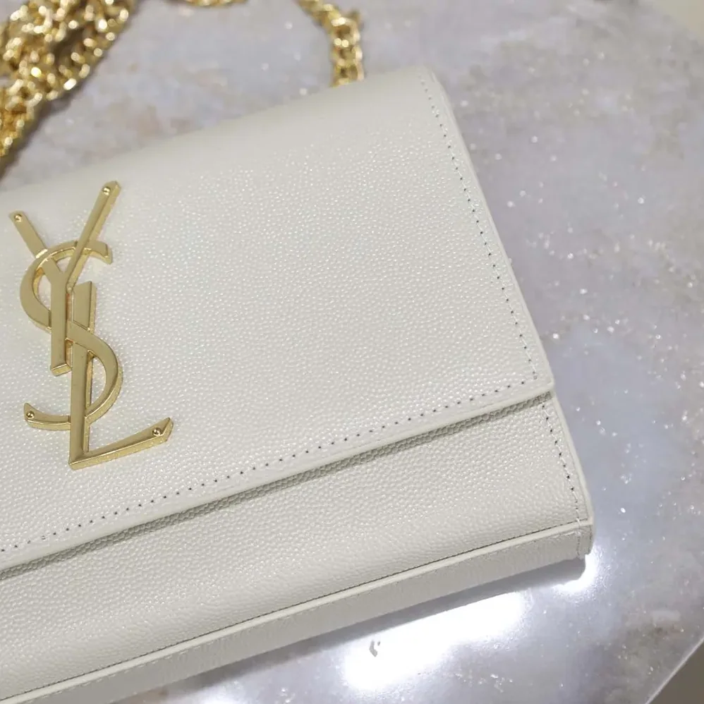 Saint Laurent YSL Kate Medium In Grain De Poudre Embossed Leather White for Women