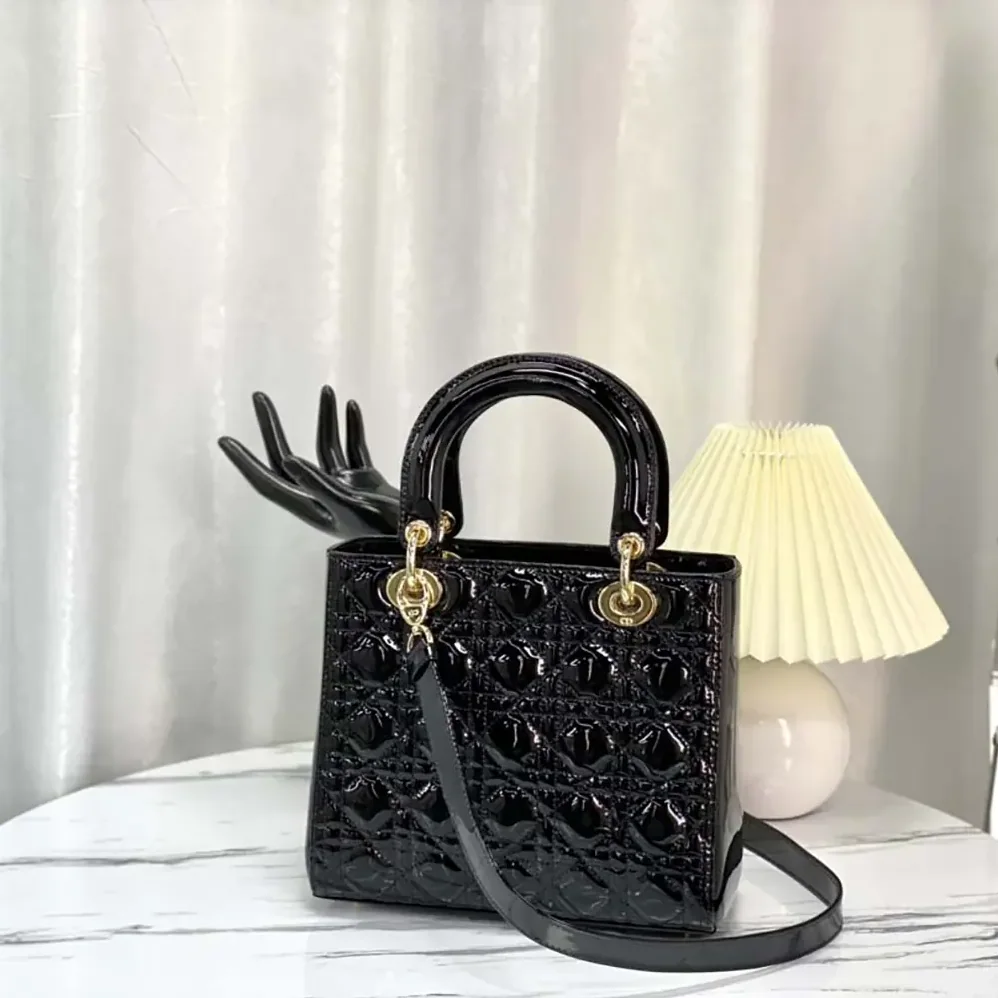 Dior Medium Lady Dior Bag Black Patent Cannage Calfskin for Women