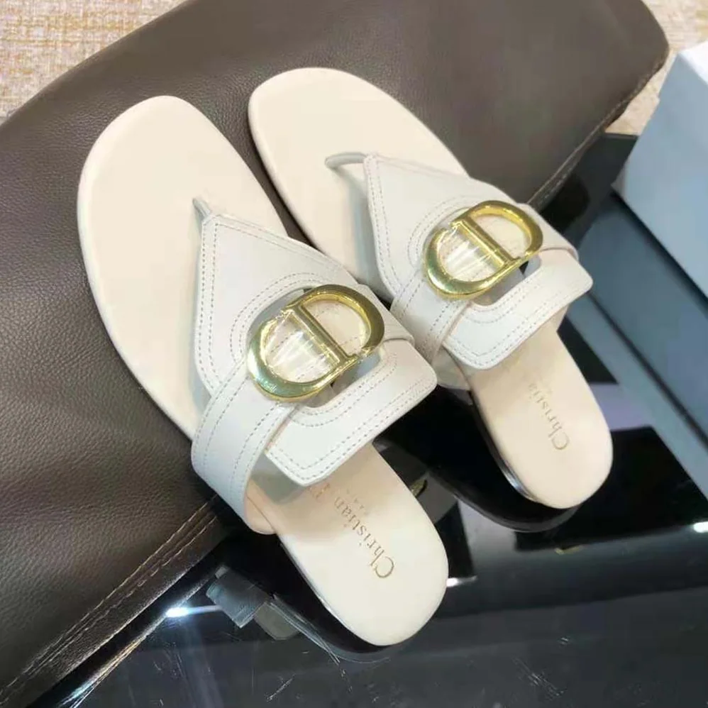 Dior 30 Montaigne Flat Thong Sandal White Calfskin for Women