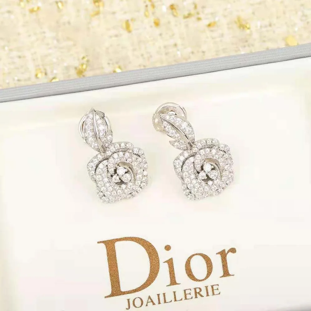 Dior Medium Rose Dior Bagatelle Earrings 18K White Gold and Diamonds for Women Dior Medium Rose Dior Bagatelle Earrings 18K White Gold and Diamonds for Women
