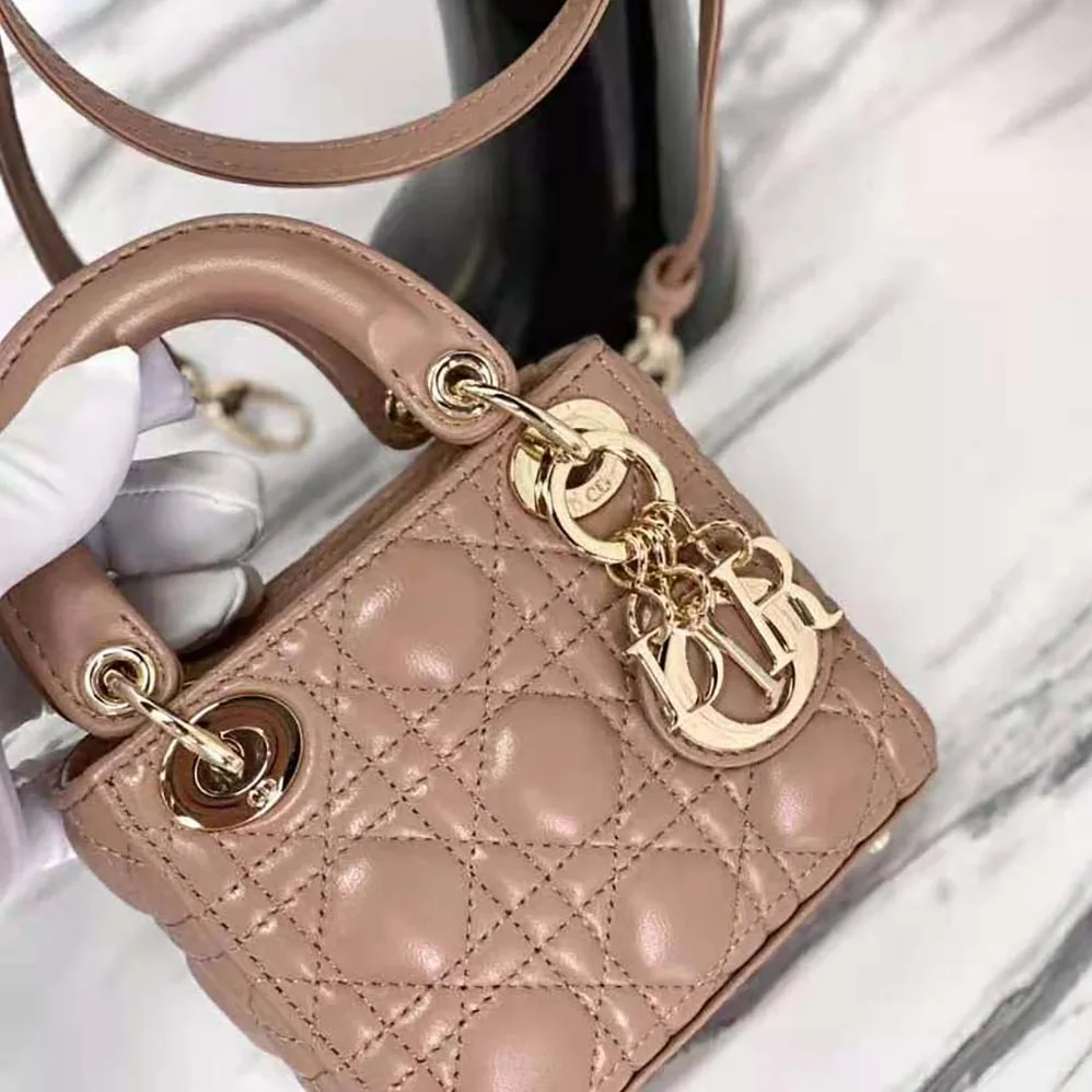 Dior Micro Lady Dior Bag Rose Des Vents Cannage Lambskin for Women