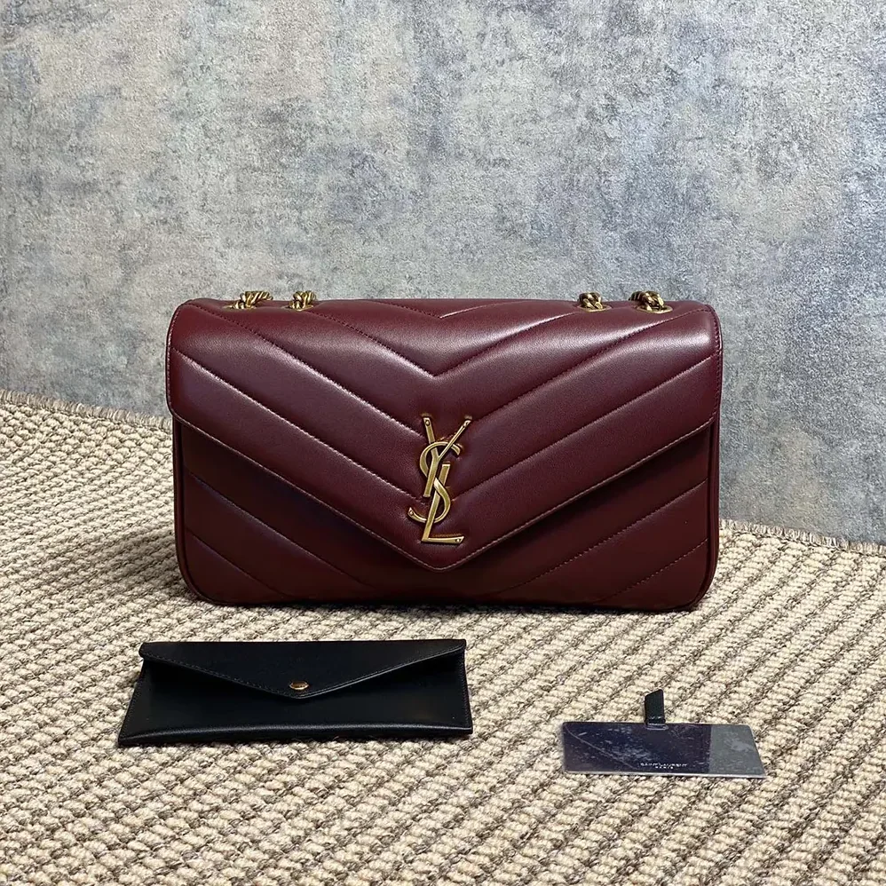 Saint Laurent YSL Loulou Medium in Matelasse Lambskin for Women in Bordeaux Saint Laurent YSL Loulou Medium in Matelasse Lambskin for Women in Bordeaux