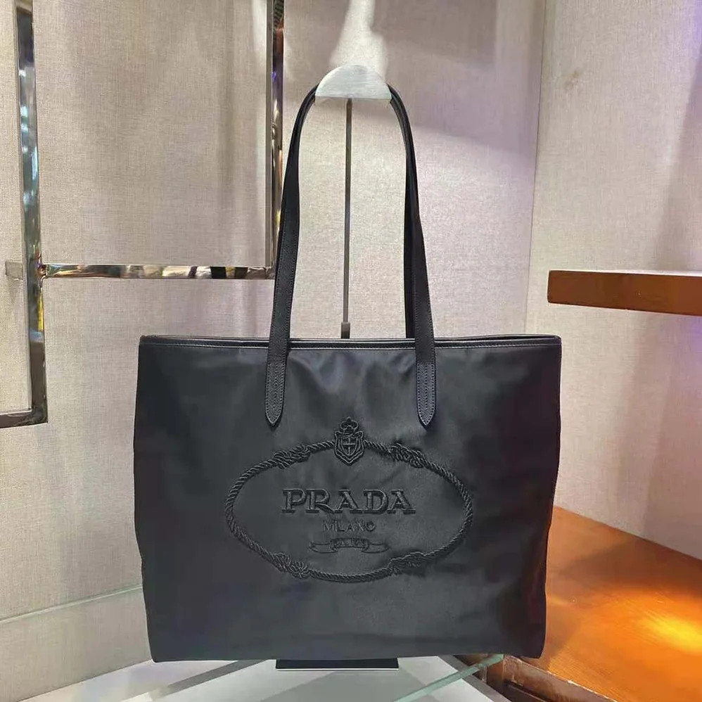 Prada Nylon Tote with Embroidered Logo for Women