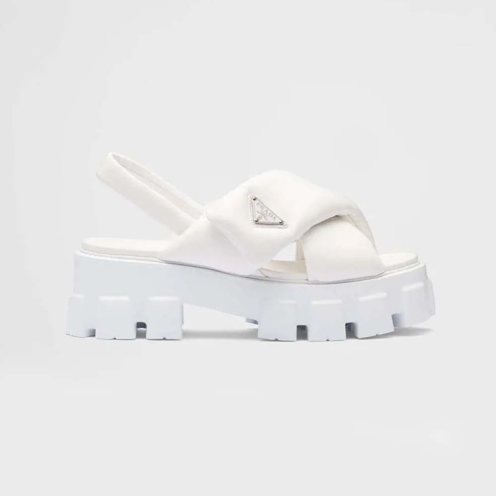 Prada Monolith Padded Nappa Leather Sandals for Women in White Prada Monolith Padded Nappa Leather Sandals for Women in White