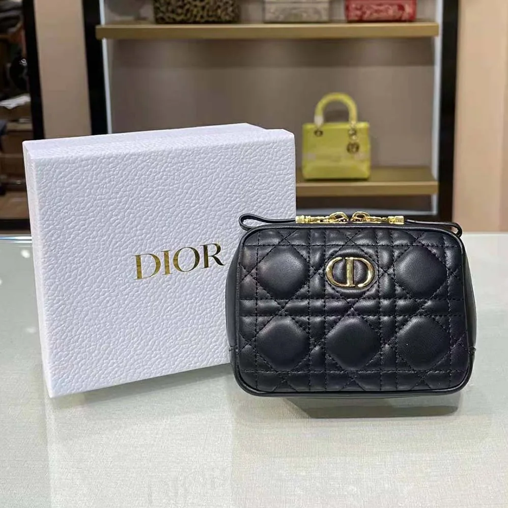 Dior Small Dior Caro Zipped Pouch Black Cannage Lambskin for Women Dior Small Dior Caro Zipped Pouch Black Cannage Lambskin for Women