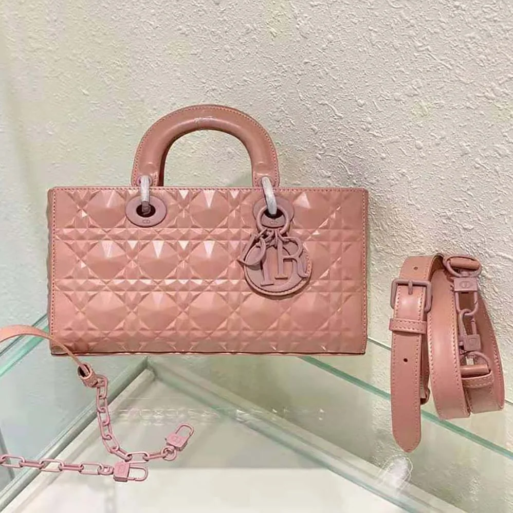 Dior Lady D-Joy Bag Rose Des Vents Cannage Calfskin with Diamond Motif for Women