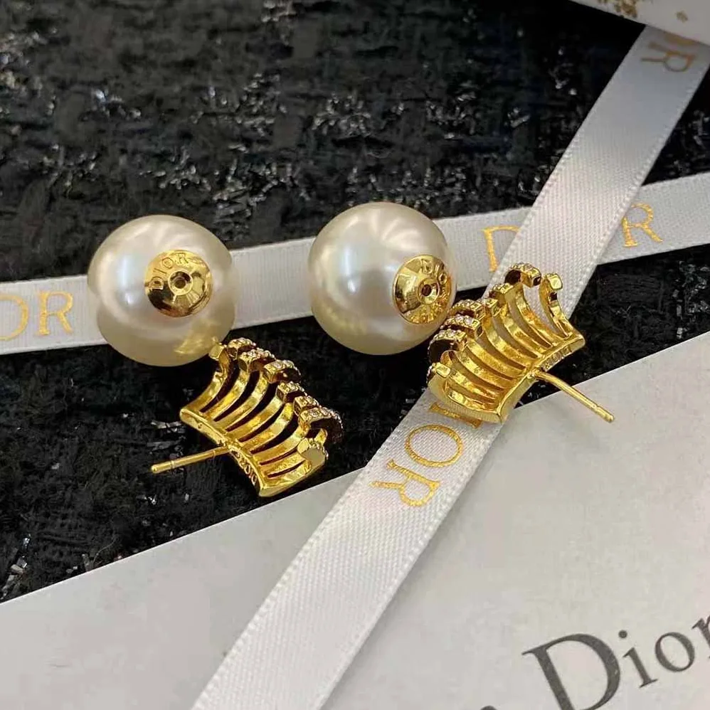 Dior Tribales Earrings Gold-Finish Metal with White Resin Pearls and White Crystals for Women Dior Tribales Earrings Gold-Finish Metal with White Resin Pearls and White Crystals for Women