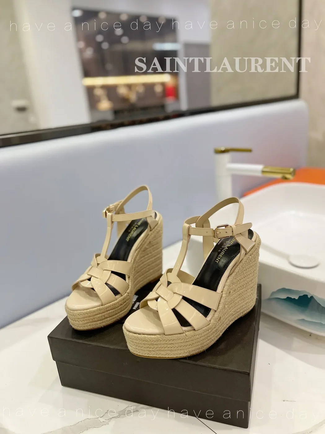 Saint Laurent Tribute Espadrilles In Patent Beige Saint Laurent Tribute Espadrilles In Patent Beige