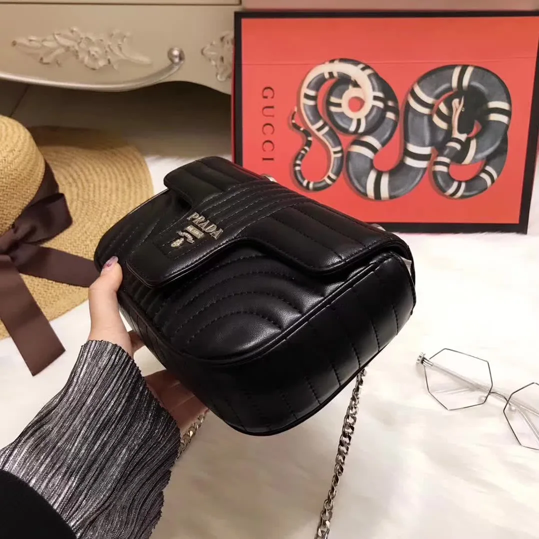 Prada Diagramme Small Leather Shoulder Bag in Black Prada Diagramme Small Leather Shoulder Bag in Black