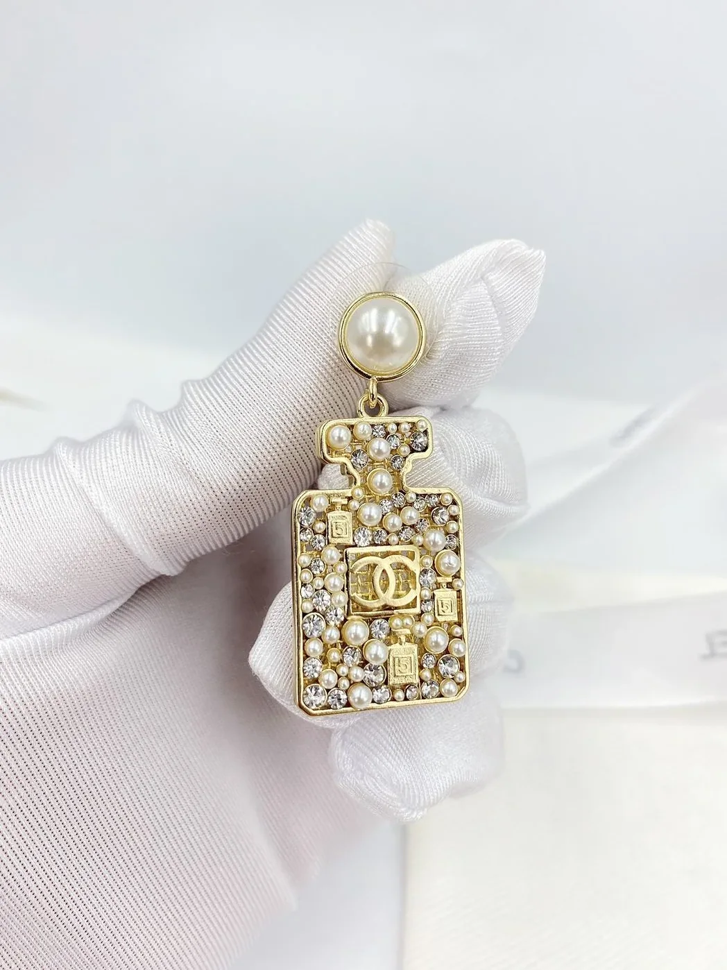 Chanel Perfume Bottle Earrings Gold Tone Chanel Perfume Bottle Earrings Gold Tone