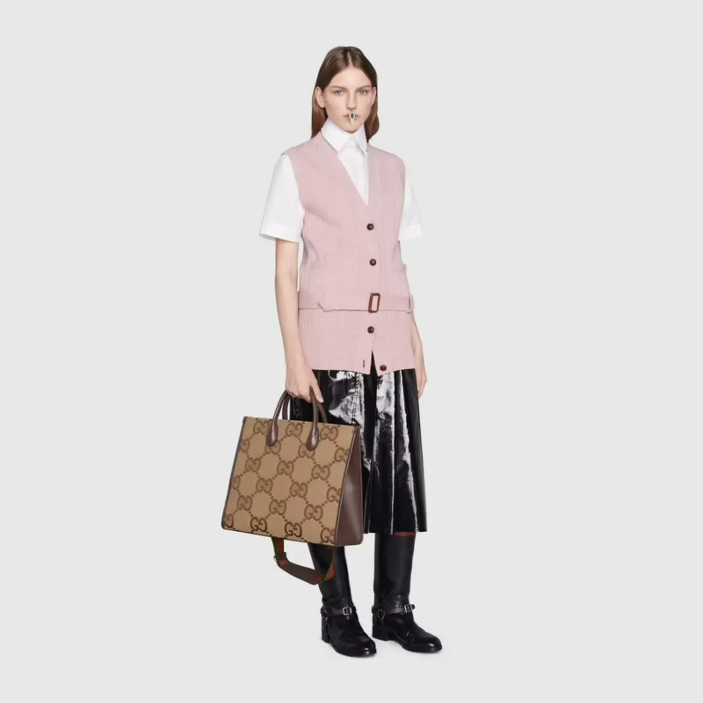 Gucci Tote Bag With Jumbo Camel And Ebony Jumbo GG Canvas / Gucci Tote Bag With Jumbo Camel And Ebony Jumbo GG Canvas /