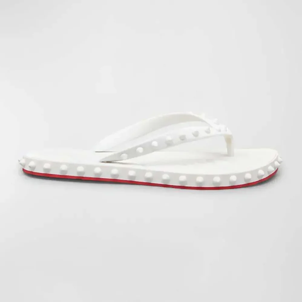 Christian Louboutin Loubi Donna Spike Red Sole Flip Flops for Men in White