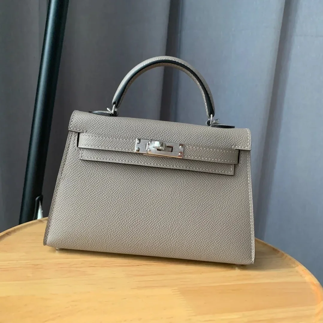 Hermes Kelly Mini Top Handle Bag / Light Grey Epsom Palladium Hardware