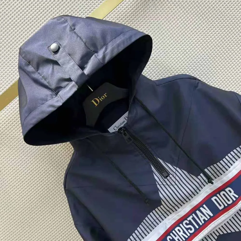 Dior Dioralps Hooded Anorak Blue Three-Tone Dior Star Technical Taffeta Jacquard for Women