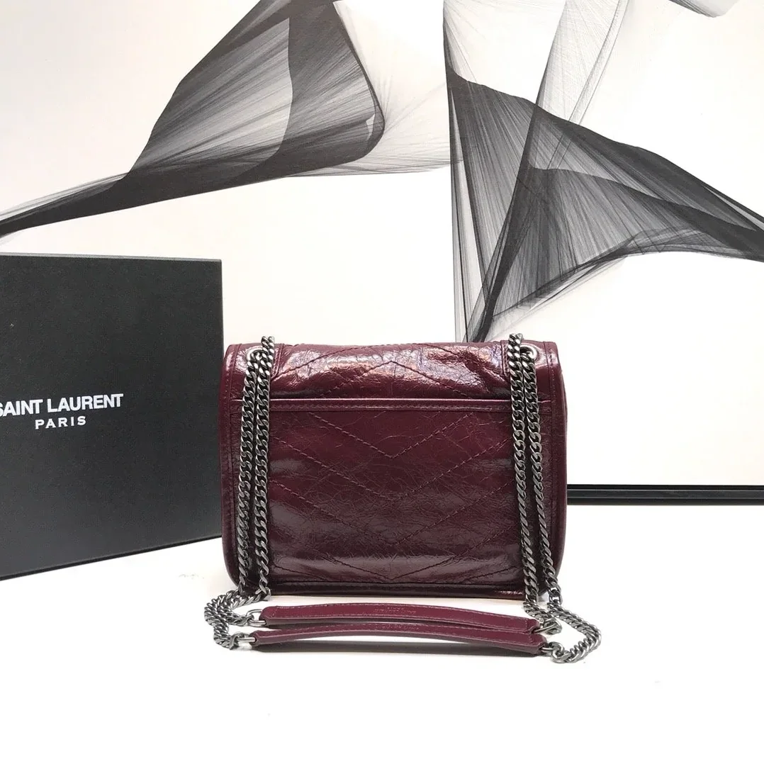 Saint Laurent Niki Baby Chain Bag In Crinkled Vintage Burgundy in YSL Saint Laurent Niki Baby Chain Bag In Crinkled Vintage Burgundy in YSL