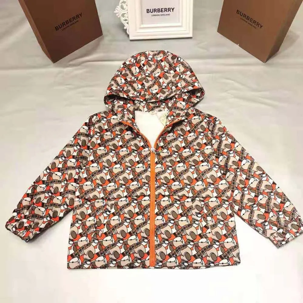 Burberry Kids' Thomas Bear Print Cotton Hooded Jacket Burberry Kids' Thomas Bear Print Cotton Hooded Jacket